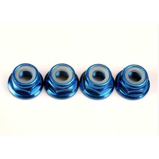Traxxas Nuts, 5mm flanged nylon locking (aluminum, blue-anodized) (4)