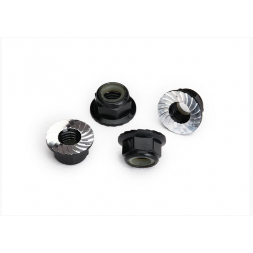 Traxxas Nuts, 5mm flanged nylon locking (aluminum, black-anodized) (4)