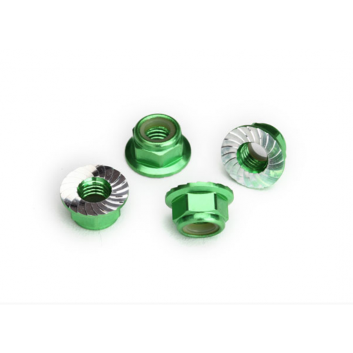 Traxxas Nuts, 5mm flanged nylon locking (aluminum, green-anodized) (4)