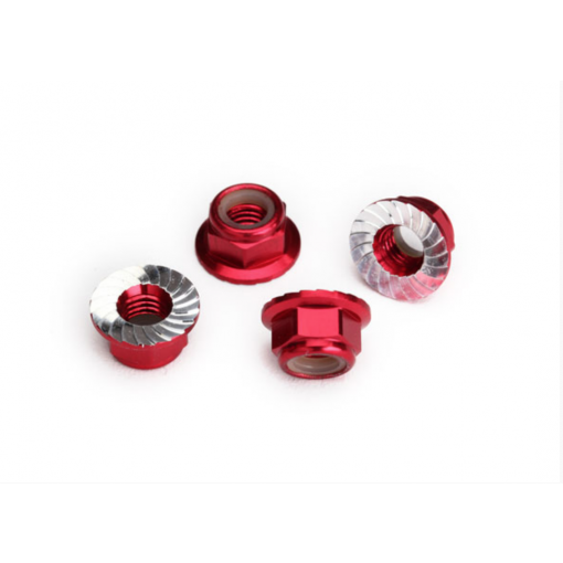 Traxxas Nuts, 5mm flanged nylon locking (aluminum, red-anodized) (4)