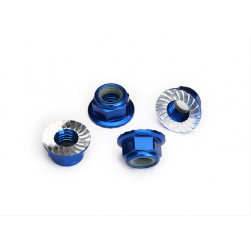 Traxxas Nuts, 5mm flanged nylon locking (aluminum, blue-anodized) (4) - TRA8447