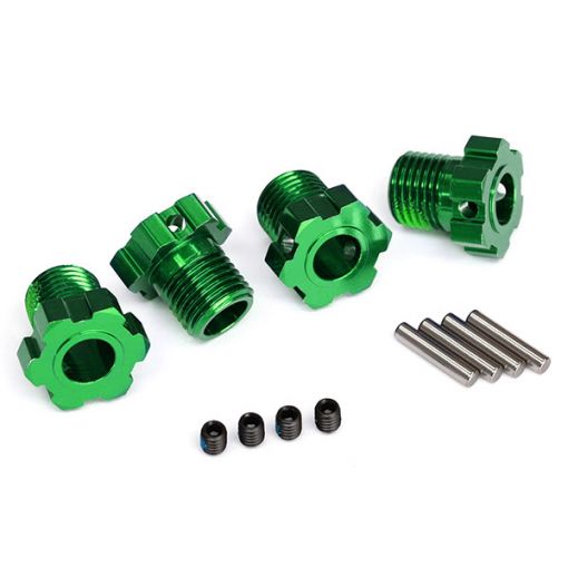 Wheel hubs, splined, 17mm (green-anodized) (4)/ 4x5 GS (4) - TRA8654