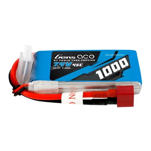 1000mAh 2S 45C Lipo Battery Pack with Deans plug