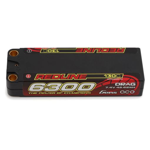 6300mAh 7.4V 130C Redline Hard Case LiPo Battery with 8mm Bullets for Drag Race Car 138x46x25mm