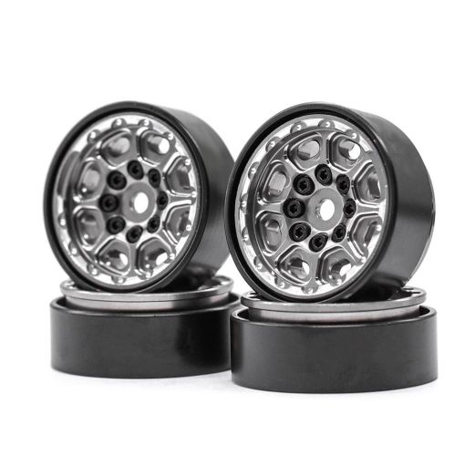 Hobby Details 1.0'' CNC Beadlock Wheels, TRX-4M 1/18 Car Brass Ring, Aluminum Front & Rear Covers (Black/Ti) (4)