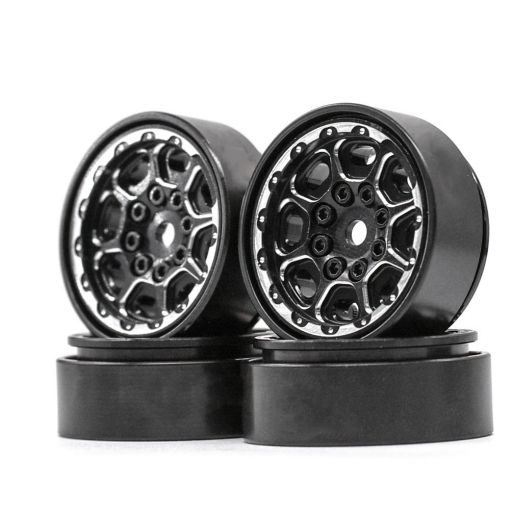 Hobby Details 1.0'' CNC Beadlock Wheels, TRX-4M 1/18 Car Brass Ring, Aluminum Front & Rear Covers (Black/Black) (4)