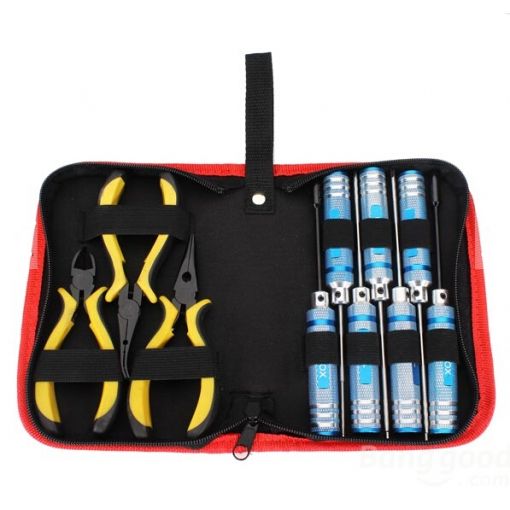 10-in-1 Tool Kit: Hex Driver (1.5, 2.0, 2.5) Nut Driver (4.0, 5.5, 7.0 & 8.0), 3 x pliers