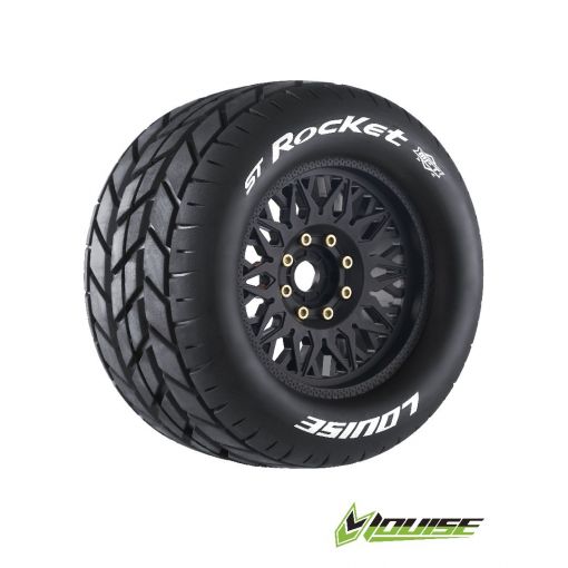 Louise R/C ST-Rocket 3.8'' 1/8 Stadium Truck (Sport Compound) with MFT. 0'' & 1/2'' Offset, 17mm Removable Hex on Black Wheels 6.2'' OD (2) - LOULT3324X