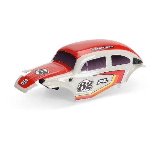 Pro-Line Class 1 VW Bug Red Race Body Conversion Kit and Flat Iron Tires Mounted 12mm Chrome Diablo (4) for Arrma Typhon Grom - PRO368000T2