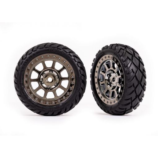 Traxxas Tires & wheels, assembled (2.2'' black chrome wheels, Anaconda 2.2'' tires with foam inserts) (2) (Bandit front) - TRA2479T