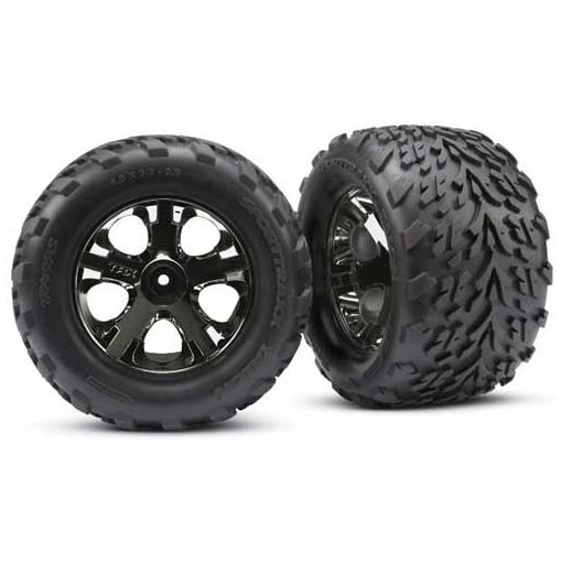 Traxxas Tires & wheels, assembled, glued (2.8'') (All-Star black chrome wheels, Talon tires, foam inserts) (nitro rear/ electric front) (2) (TSM rated)