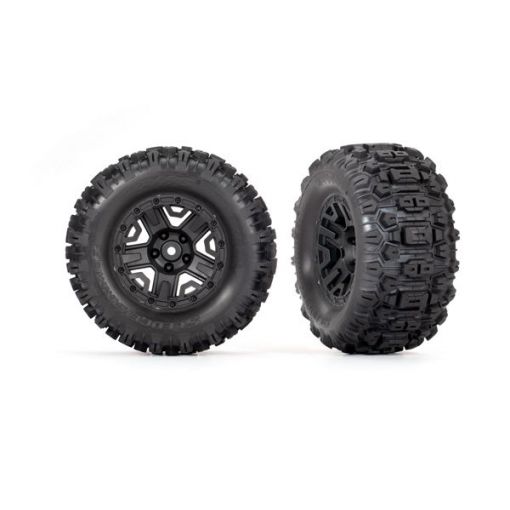 Traxxas Sledgehammer Tires & Wheels, Assembled, Glued - Black 2.8'', Electric Rear (2)