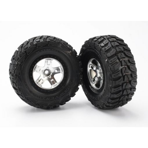 Traxxas Tires & wheels, assembled, glued (SCT satin chrome, black beadlock style wheels, Kumho Tires, Foam inserts) (2) (2WD Front) - TRA5881