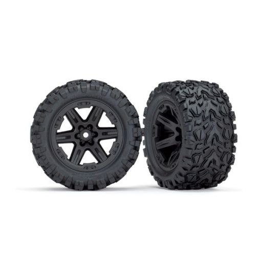 Traxxas Tires & wheels, assembled, glued (2.8'') (Rustler 4X4 black wheels, Talon Extreme tires, foam inserts) (2) (TSM rated)