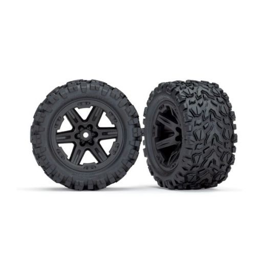 Traxxas Tires & wheels, assembled, glued (2.8') (RXT black wheels, Talon Extreme tires, foam inserts) (2WD electric rear) (2) (TSM rated)