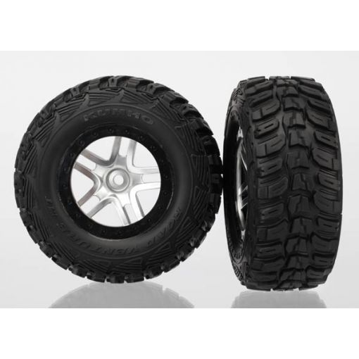 Traxxas Tires & wheels, assembled, glued (SCT Split-Spoke satin chrome, black beadlock style wheels, Kumho tires, foam inserts) 4WD front/rear, 2WD rear - TRA6874