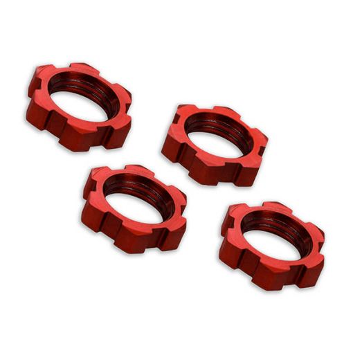 Wheel Nuts, Splined, 17mm, Serrated (red-anodized) (4) - TRA7758