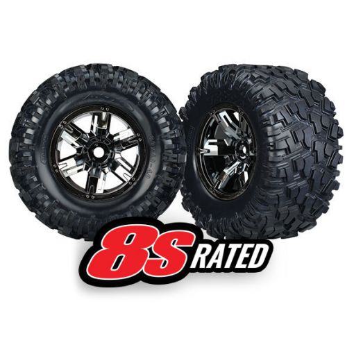 Tires & wheels, assembled, glued X-Maxx black chrome wheels - TRA7772A