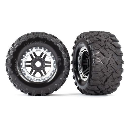 Tires & wheels, assembled, glued (black, satin chrome) - 17MM