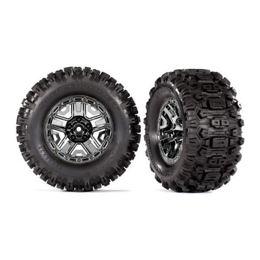 Traxxas Tires & wheels, assembled, glued (black chrome 2.8'' wheels, Sledgehammer tires, foam inserts) (2) (TSM rated - TRA9072