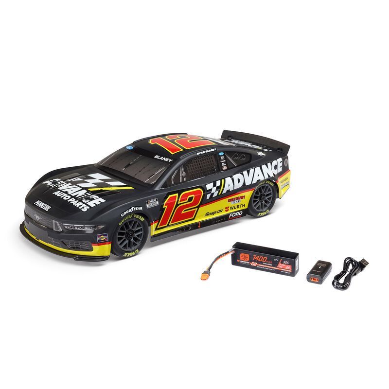Losi 1/12 NASCAR RC Racecar Ryan Blaney No. 12 2025 Advance Auto Ford Mustang 2S AWD RTR Brushed On-Road (Battery & Charger included, Black - LOS1122512